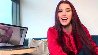 Redhead goddess teasing tiny cock guy