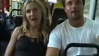 Filthy blond girlfriend has no shame fingering her cooch in crowded bus