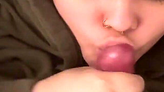 Surprise Facial Cumshot Real Amateur Couple Homemade After Lazy Funny Blowjob on Bed