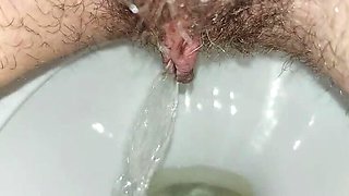 Hairy Housewife GinnaGg Pissing Close Up Toilet Pee Play
