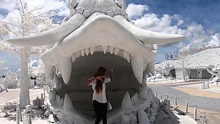 Thai girlfriend gives her white boyfriend a footjob and more