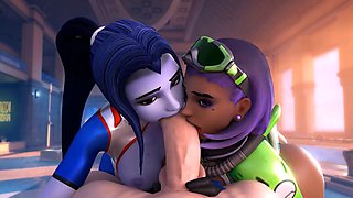 Widowmaker and Sombra suck your cock POV