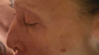 Goode Girl sucks hubby's cock and balls while riding a dildo