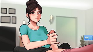 My busty maid gives me a handjob while doing chores, can't believe it