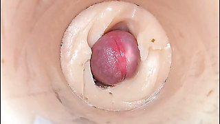 Camera deep inside tight pussy captures huge cum explosion