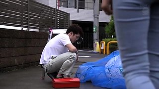pretty japanese gives handjob and blowjob