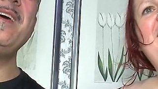 Redhead BBW gets her pussy fisted and sucks cock