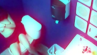 Solo slut masturbating in the office