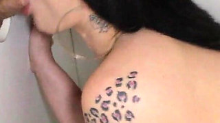 Tattoo Sloppy Stripper Bitch Slurps Penis Glory Hole Blowjobs!