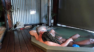 Ebony MILF Gets Her Ass Eaten and Pussy Fingered in a Hot Tub