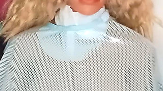 Slut for shampoo capes mini mature sex doll salon cape fetish play