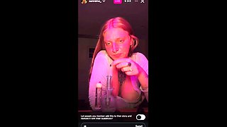 Blonde mature with big boobs masturbates in bed