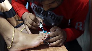 Boy Put Nail Polish On Girl Feet