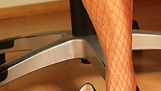 Brown Fishnet Heels Tease - Soles, Dangling & Red Toes