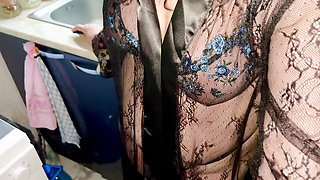 After a long separation, fucked his wife's friend in beautiful lace lingerie!