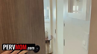 Stepson walks in on his step-mom pleasing herself with a toy while they're on vaca together