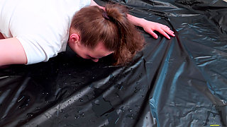 Ritzy Rain piss her panties, soak them in her mouth and lick piss from the floor. Full video on Sheer