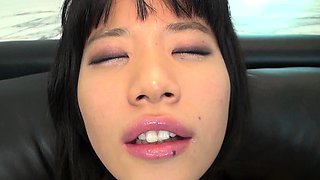 Close up with japanese getting mouth jizzed