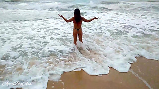 Drinking pee beach split cum swallow all