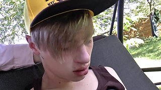 Wanking teen hairy cock of slim boy Jay Sheen in nature