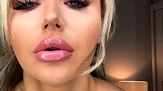 Sexy Blonde Babe With Big Boobs Strips Bra