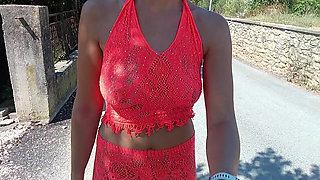 walking, flashing tits and pussy, plus pissing in public in Croatia