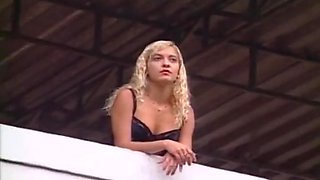 Blond Bent Over Handrail And Hard Reamed