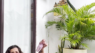 Solo Outdoors Squirting Bored on Holiday