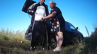my girlfriend holds my dick while I pee and then gives me a blowjob in public