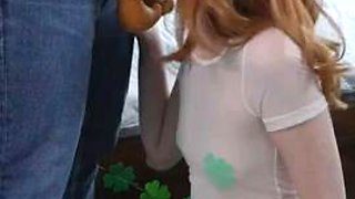 Horny redhead Scarlet Skies Strokes dick to get a Rainbow of Cum by My Family Pies: Porn