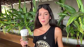 Hot Brunette Katty West Gives Public Blowjob in Starbucks Toilet - Crazy Cumwalk & Swallows Load