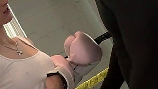 Blonde babe fucks box trainer in the gym