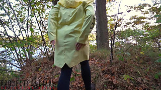 Amateur Couple Has Risky Outdoor Sex in the Forest -ends with Cum on Raincoat, Projectfundiary