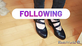 Worn Sheer Pantyhose & Dance-style Shoes - Elegant Foot Tease
