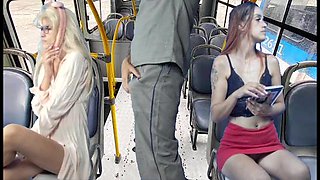 Worker Takes Out Dick and Pushes Women on the Bus in Public