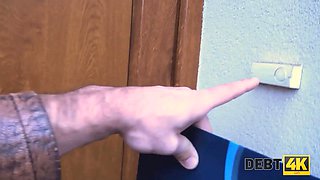Debt4k. debt collector drills pregnant female with a tattoo on lower back