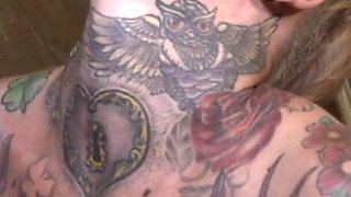Pierced tattooed blonde loves a warm load on her tits