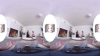 Young Stepdaughter Joined Her Stepmom Fucking Her Boyfriend With Virtual Reality And Angel Wicky