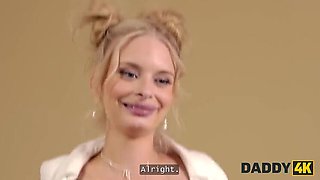 Naomi Love Shows Her Big Natural Tits & Shaved Pussy in Hot Job Interview - Daddy Seduces Blonde Euro Babe