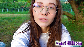 ALONE? Outside on the fields i presnet my huge labia teen pussy and clit
