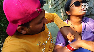 Unknown man, and hot bhabhi outdoor, outside have a fun - hot bhabhi boobs suking young boy and sexy moning.