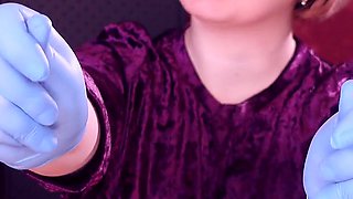 Face and Teeth Fetish Touch: Asmr Video in Blue Medical Mitrile Nurse Gloves. Arya Grander