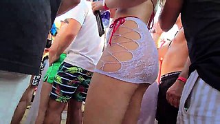 Beautiful Brunette Big Boobs Rides Fake Cock