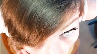 Amateur Brunette Wife Gives POV Blowjob to a Mature Big Cock