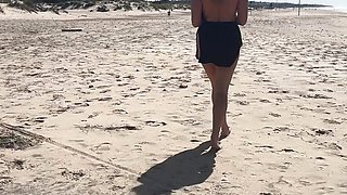 Sloppy Beach Walk: Blonde Shows Her Pussy & Boobs in Public - Exposed in Public