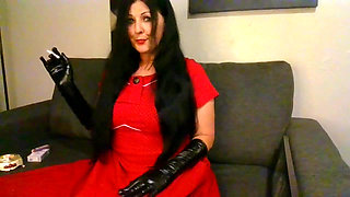 Housewife Smoking in Black Gloves
