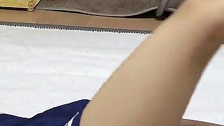 Miniskirt Apron Uniform and Micro Thong Wedgie Ass and Pussy, Natural Tits Slender Japanese Girl Sexy Exercise Tease