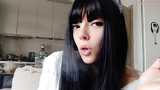 Goth Babe Smoking in bathrobe (ask me for full vid)