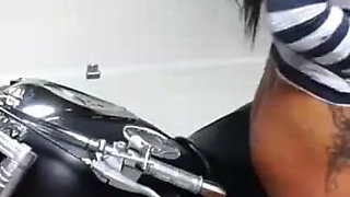 Jogging bitch towed with a motorcycle and creampie her pussy