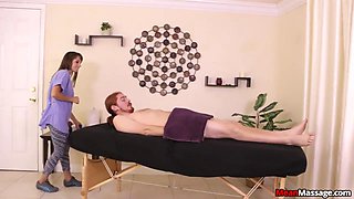 Alyssa Kayson In Nurse Outfit Gives Femdom Handjob During Massage